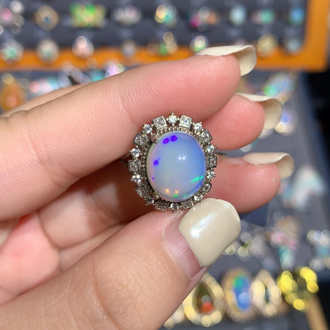 银S925镶嵌欧泊欧泊福利戒指l