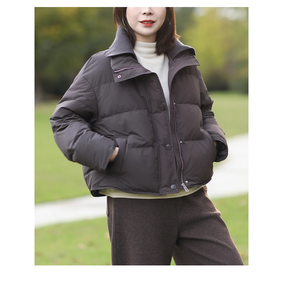 韩版2025冬季新款时尚短款羽绒服女款立领休闲百搭白鸭绒保暖外套