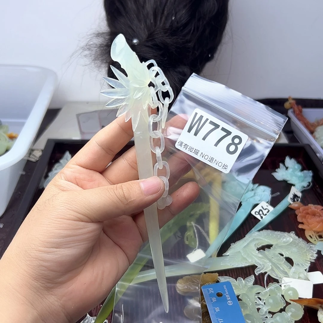 蛇纹石玉合金发饰青*