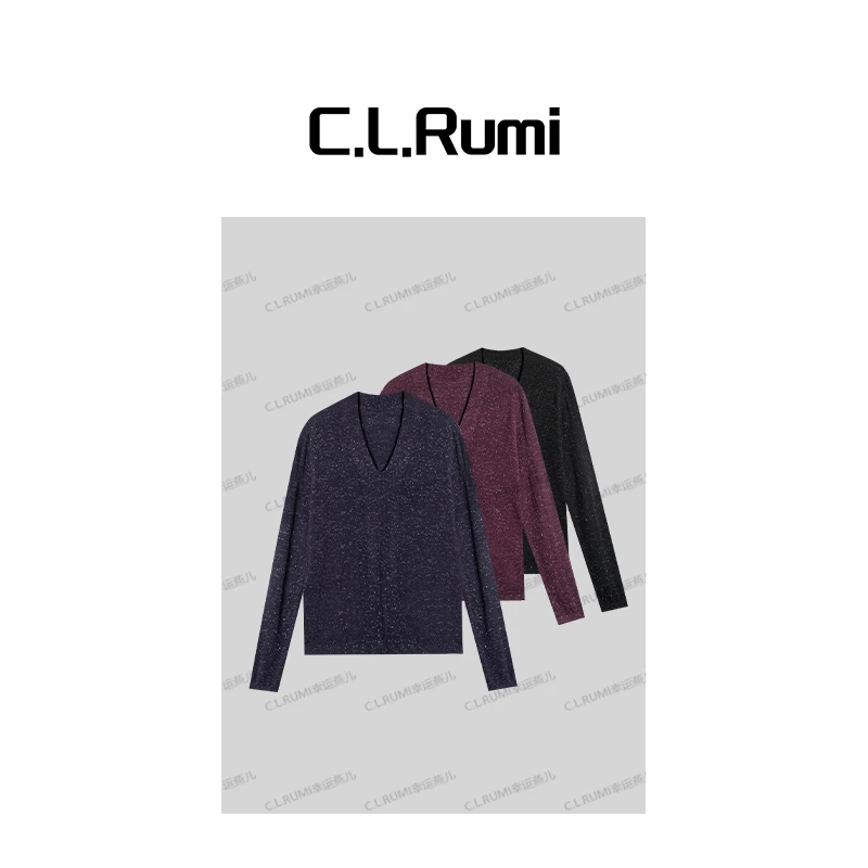 【Rumi精选】秋冬小众嵌闪轻奢百搭显白长袖针织上衣6013sy