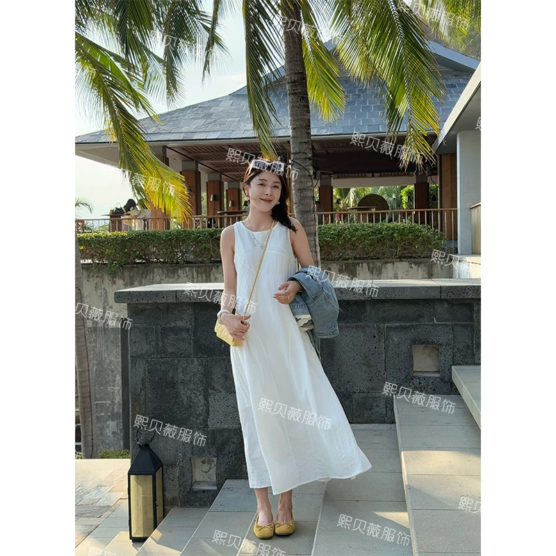 熙贝薇5 【海岛假日】春上新法式圆领无袖背心连衣裙后背拉链G7202