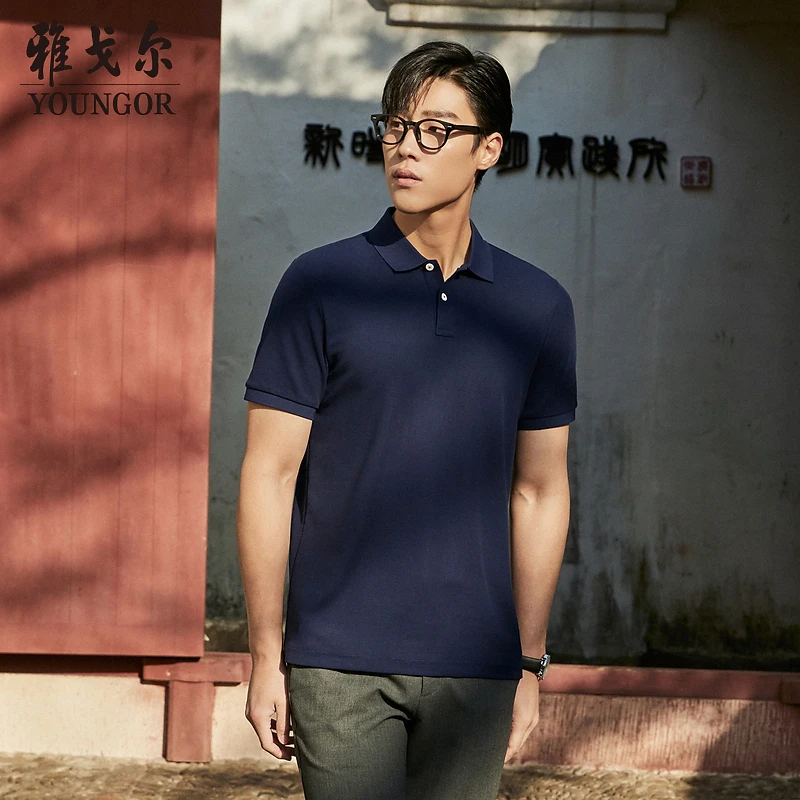 雅戈尔官方奥莱夏季短袖男士时尚翻领纯色休闲速干透气弹力上衣