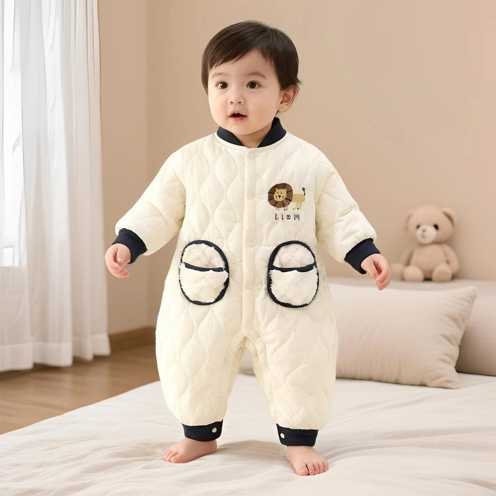 MR冬款狮子先生哈衣婴儿幼儿可爱卡通哈衣男女宝休闲单排扣连体衣