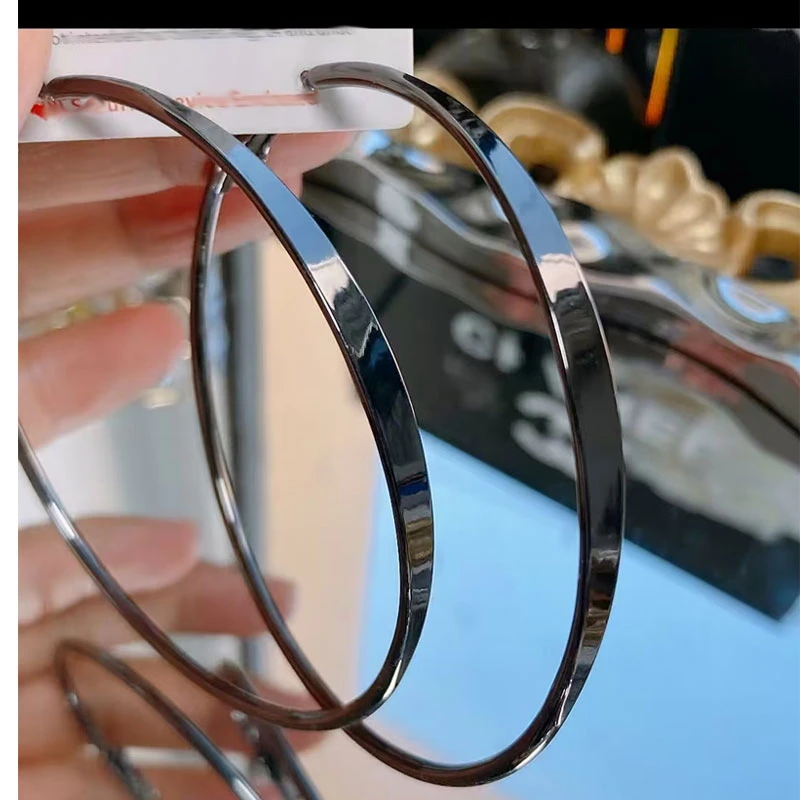 合金耳饰 枪黑色镜面七厘米时尚潮流修饰脸型夸张大耳圈独特耳环