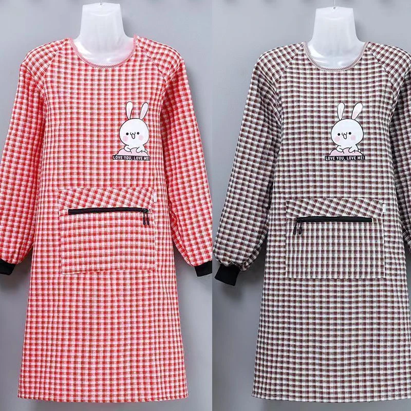 长袖围裙厨房家用做饭防污透气耐磨韩版罩衣女外穿工作服围腰X