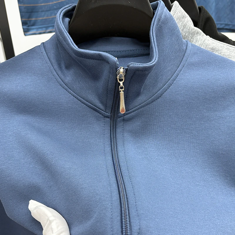 2025新款男款纯色立领开衫卫衣长拉链设计时尚休闲外套男春秋季