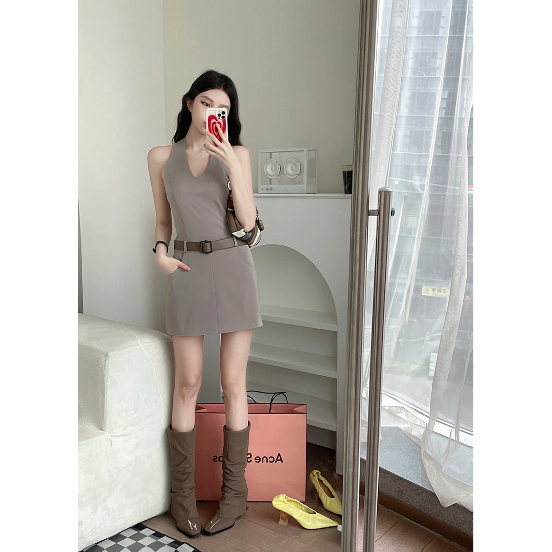 FORNI 精致浪漫小登西 腰带挂脖连衣裙轻奢高端连衣裙