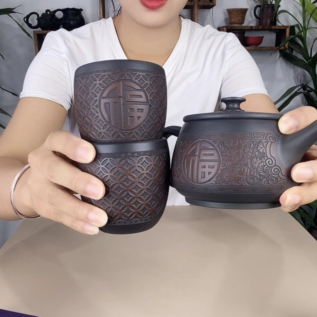 沿**景建水紫陶唐草花福字300