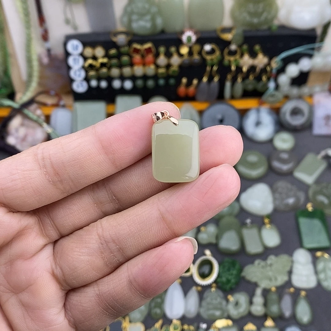 和田玉银S925镶嵌吊坠(不含链)