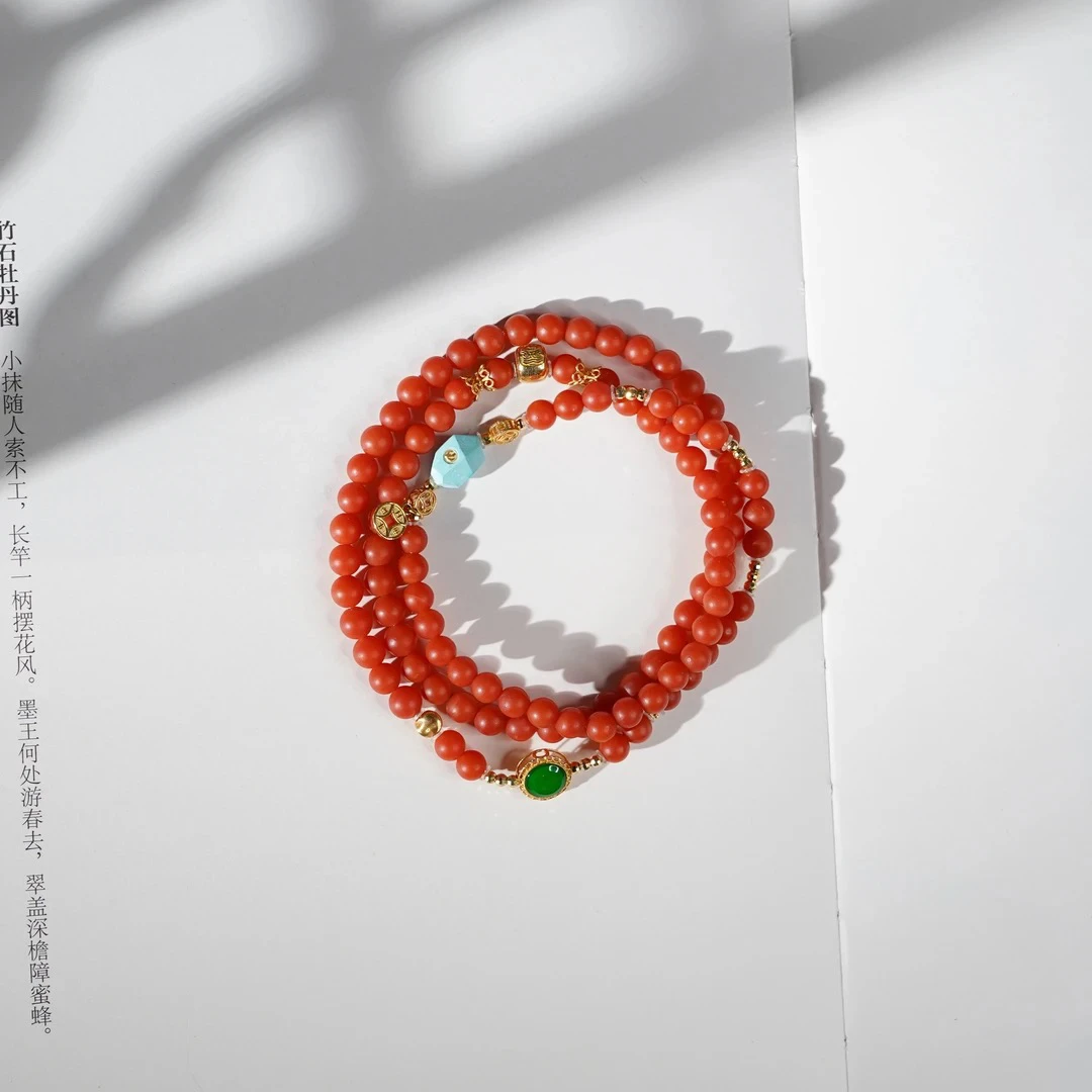 【焕雅】南红手串18k金镶嵌
