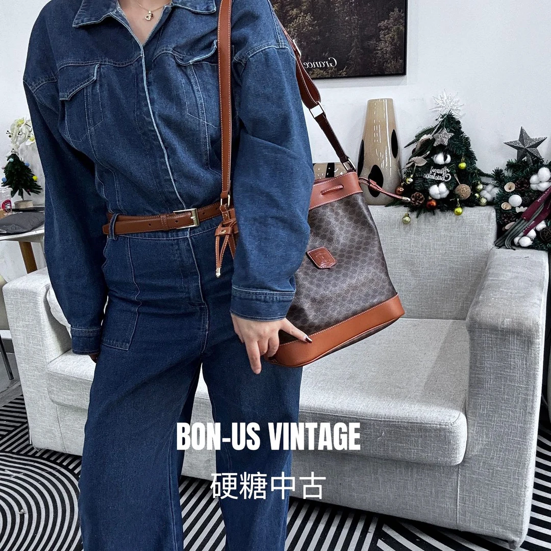 95新 Celine/思琳 617828/抽绳水桶包中号配皮换新
