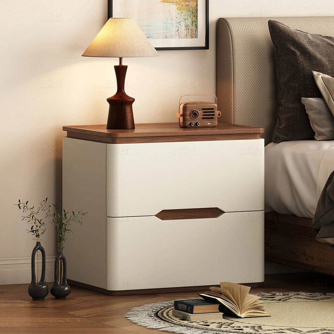 免安装实木床头柜2025新款小型家用卧室中古奶油风简约现代收纳柜