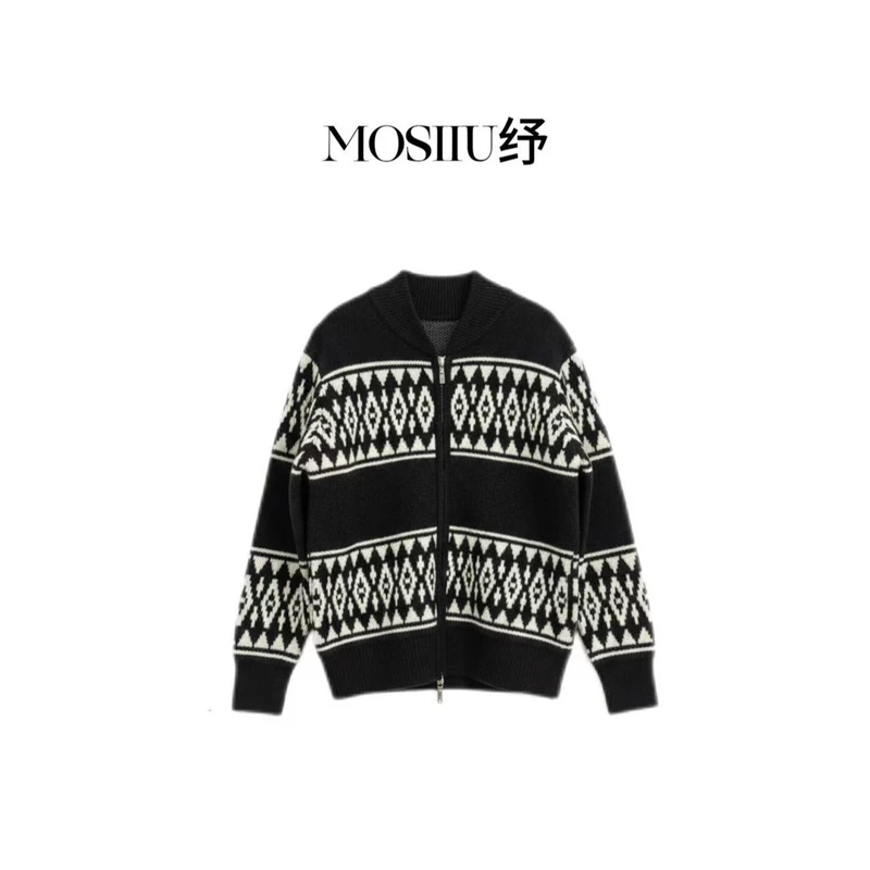 【米兰调性】新款时尚洋气百搭女装2025年黑色费尔岛风开衫女外套