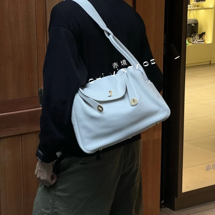 95新 Hermes/爱马仕 1937 白色金扣lindy34单肩包框N