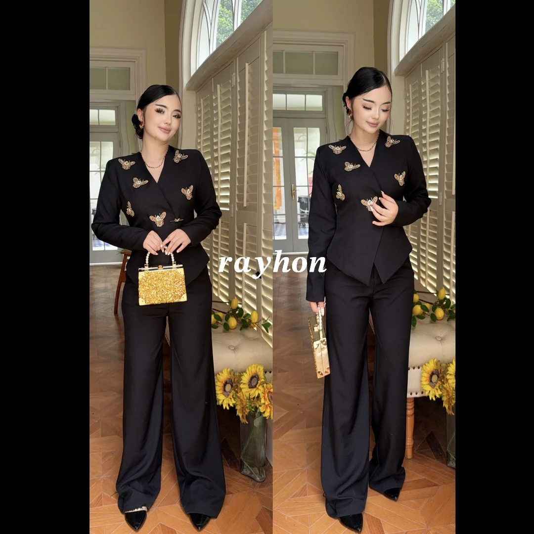 高品质加厚收腰显瘦黑色西装外套秋冬新款设计感钉珠亮片西服上衣