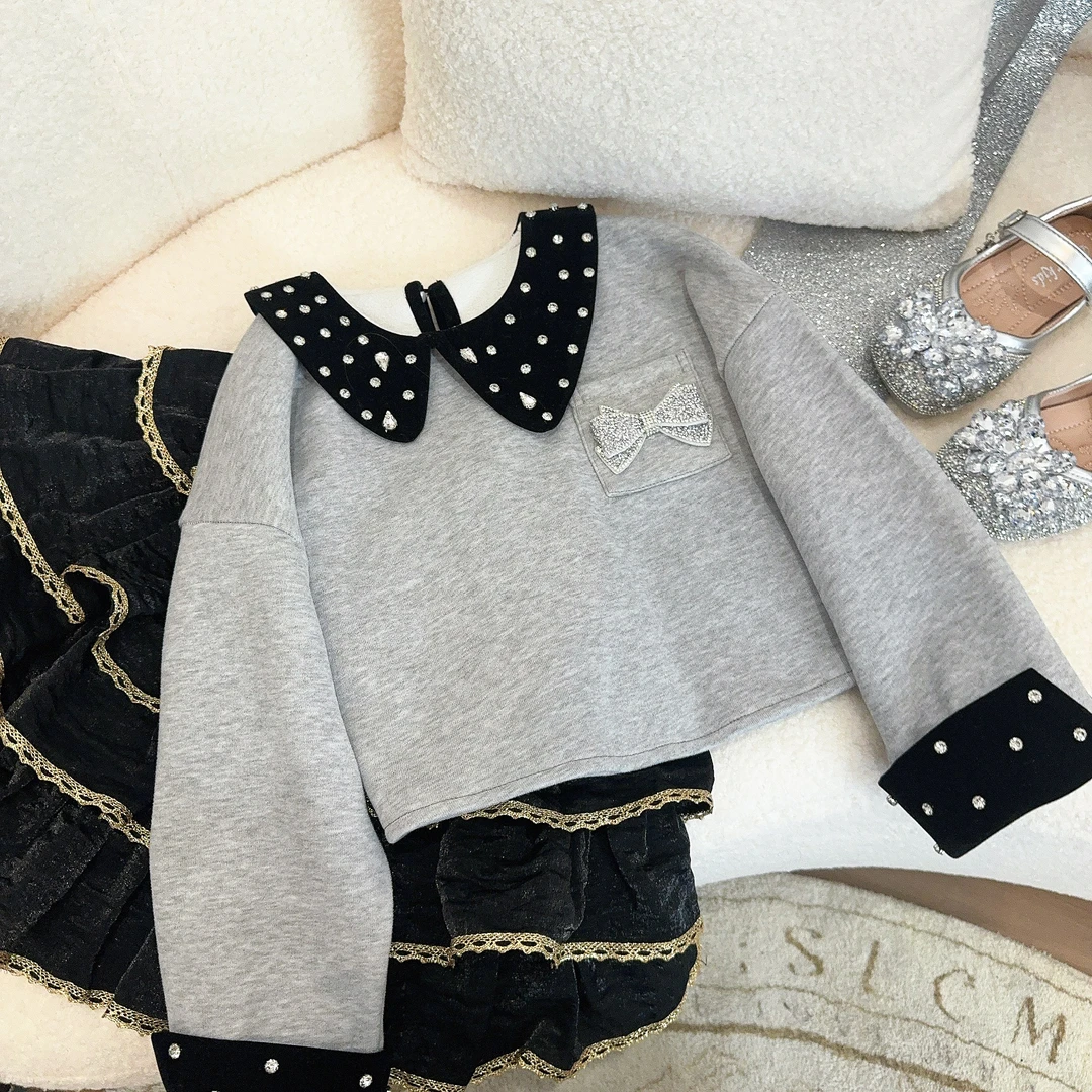 【Mt studio】【亲子·现货】钉钻领小香风卫衣女童秋冬季精致轻奢上衣