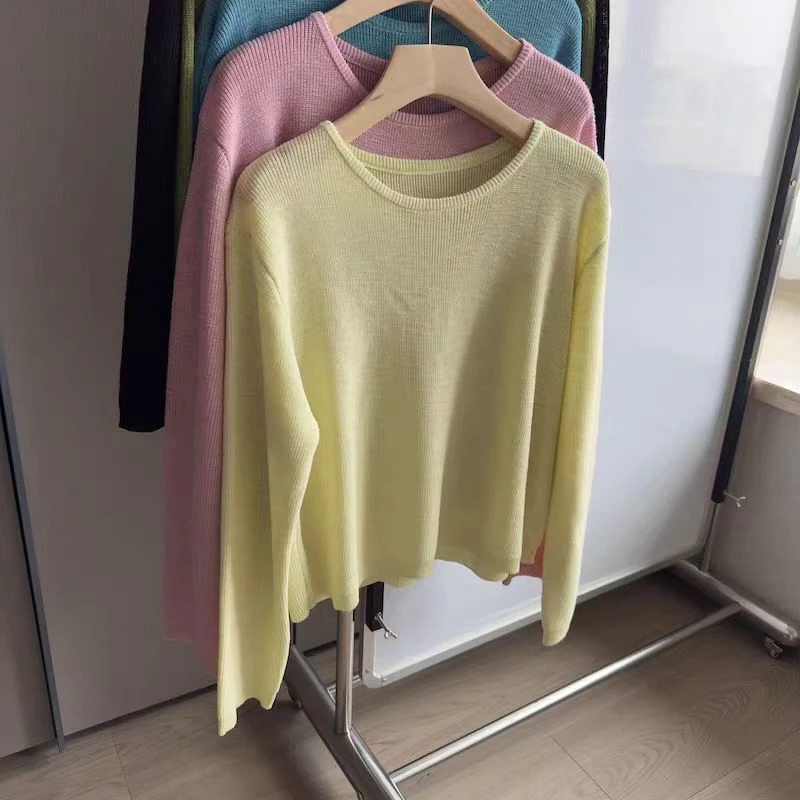 清新韩版气质温柔风圆领设计感舒适针织百搭短款女毛衣H846