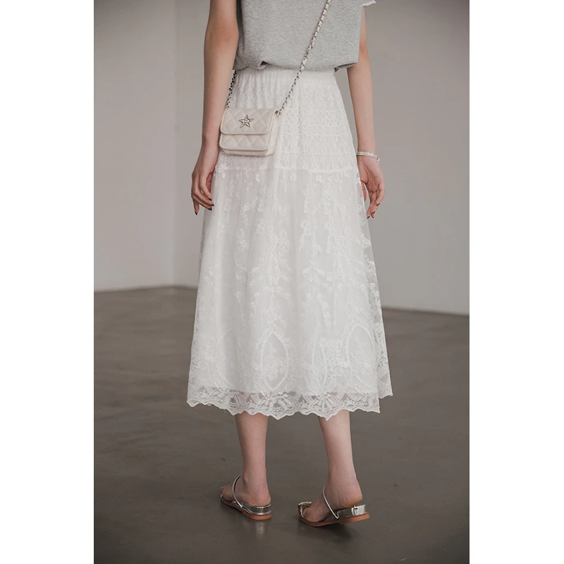 小谷粒白色半身裙女小个子2025夏季新款高级宽松高腰a字淡人裙子