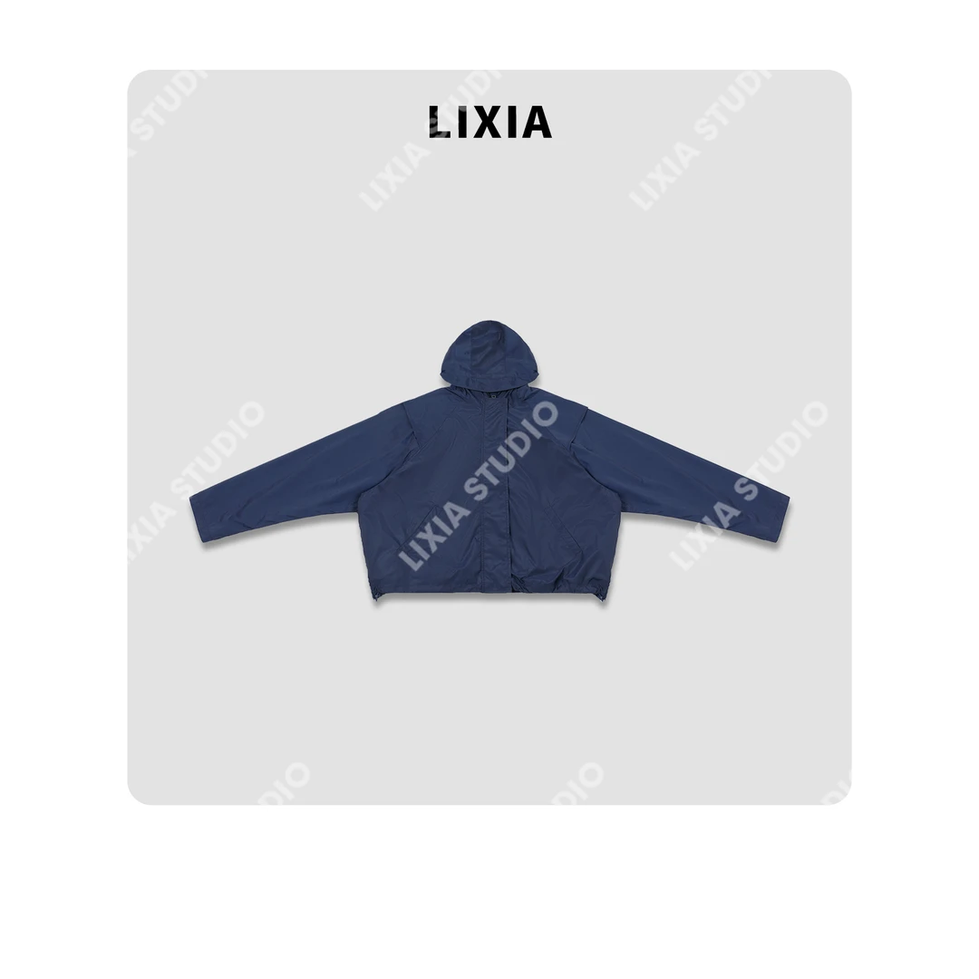 LIXIA【轻云漫游】isn风时尚潮流都市机能感设计款宝蓝色外套-D9219