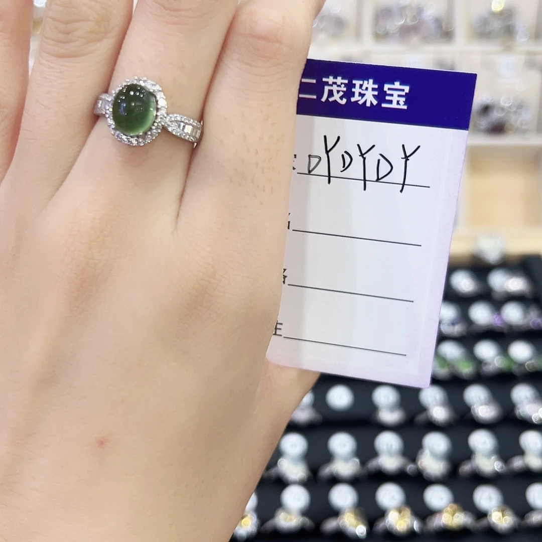 吖***吖蛇纹石玉银S925镶嵌戒指