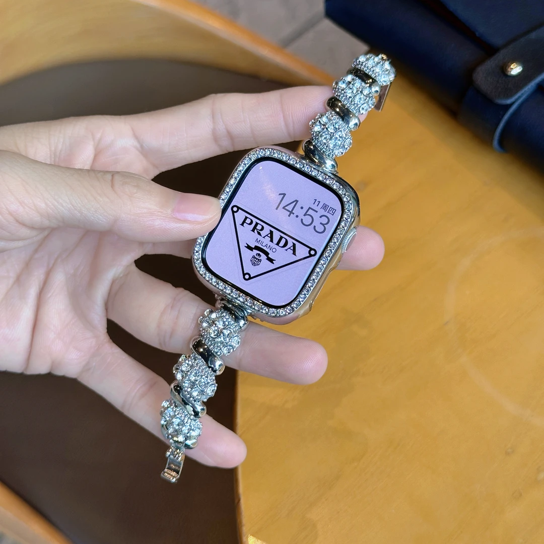 表带哥适用于苹果iWatch11手表新款S10闪钻漩涡锆石高级感表链女9