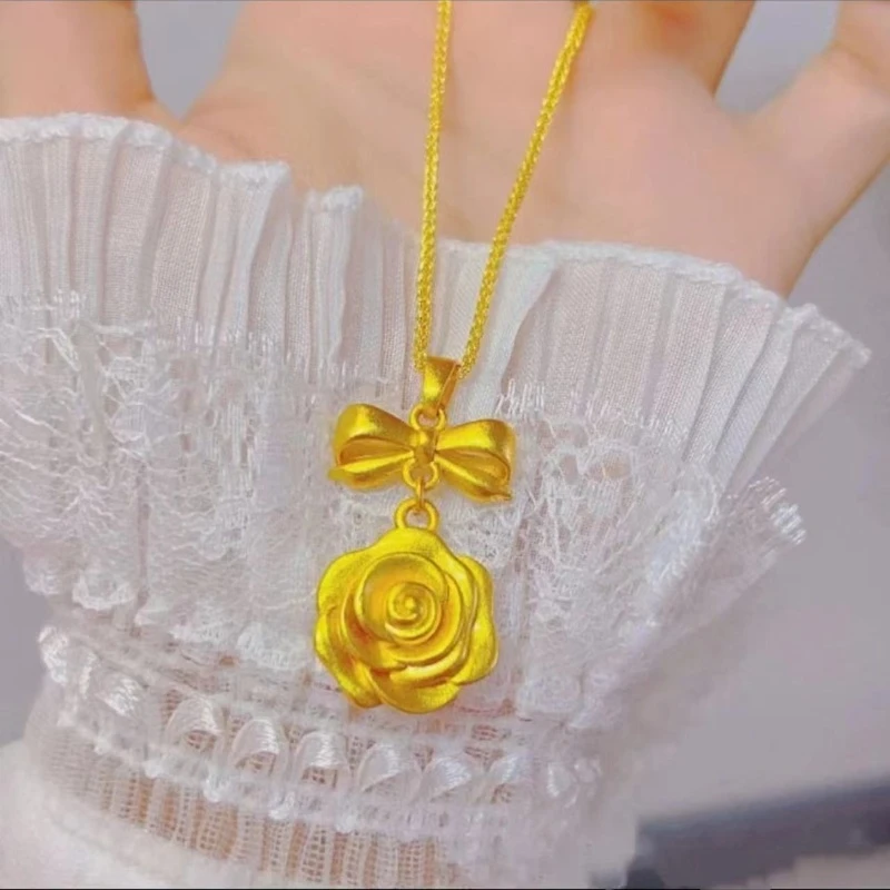 铜合金项链 气质精美玫瑰花项链少女风复古轻奢甜美仙女