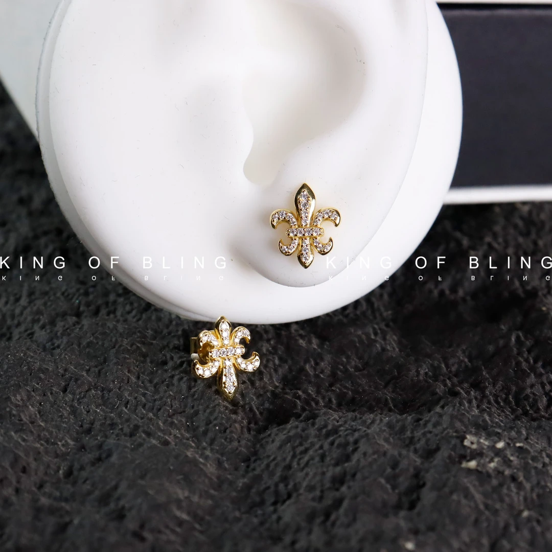 925银莫桑石耳饰 KING OF BLING鸢尾花s925银莫桑耳钉高奢潮流