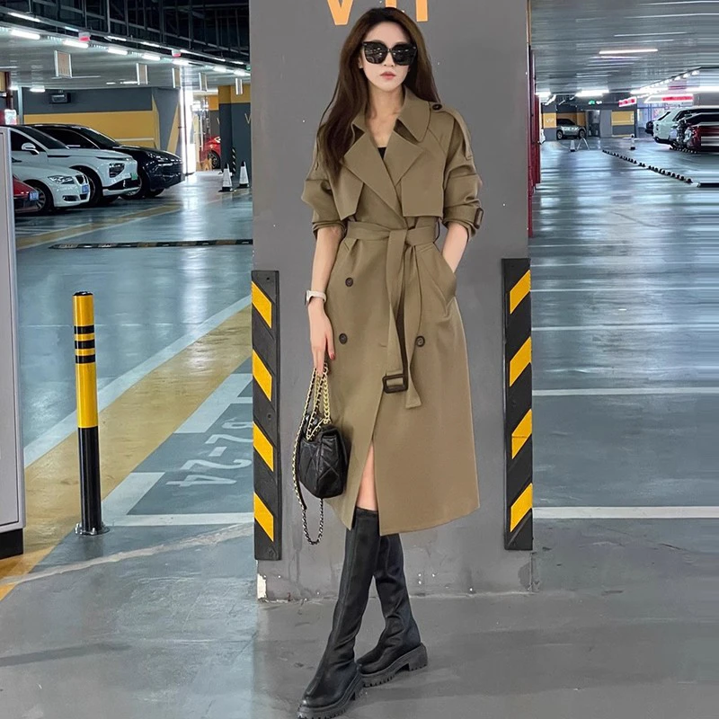 2025秋季新款韩系ins风时尚长袖风衣女小个子显瘦百搭中长款外套