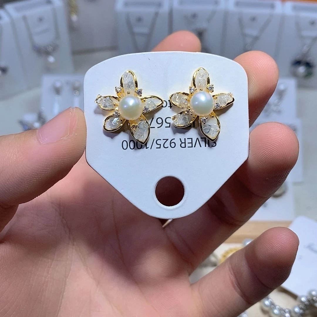 淡水珍珠耳饰银S925镶嵌