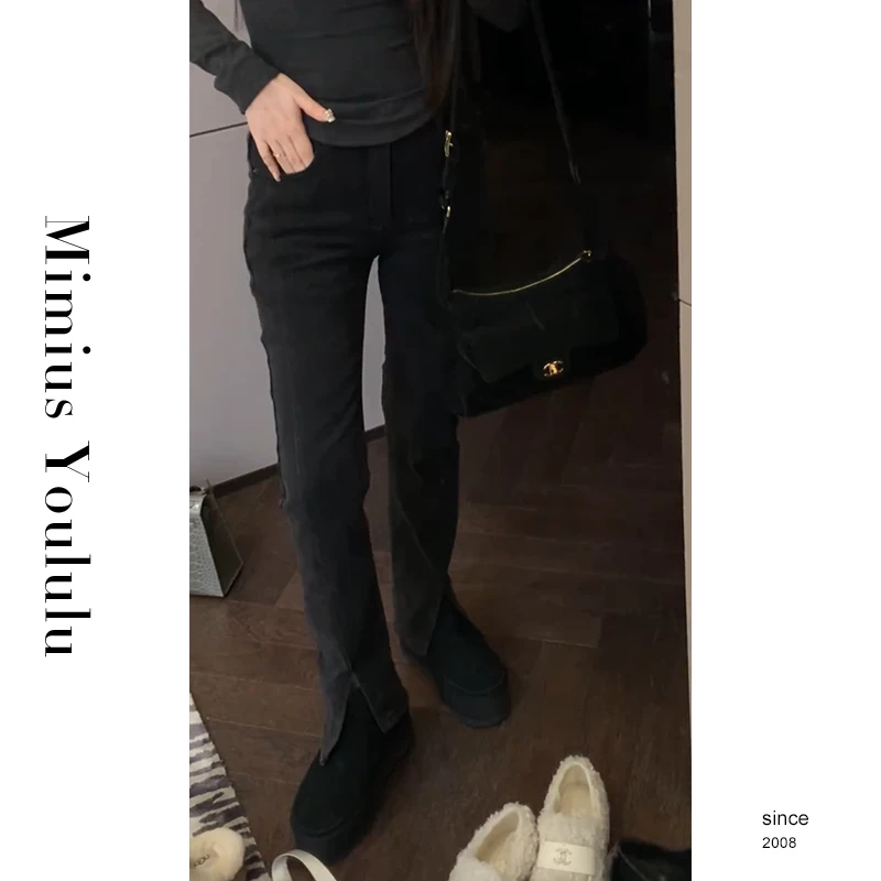 【mimius】&游鹿鹿 开衩显瘦筷子腿加绒高腰牛仔裤 汉服 WF12037