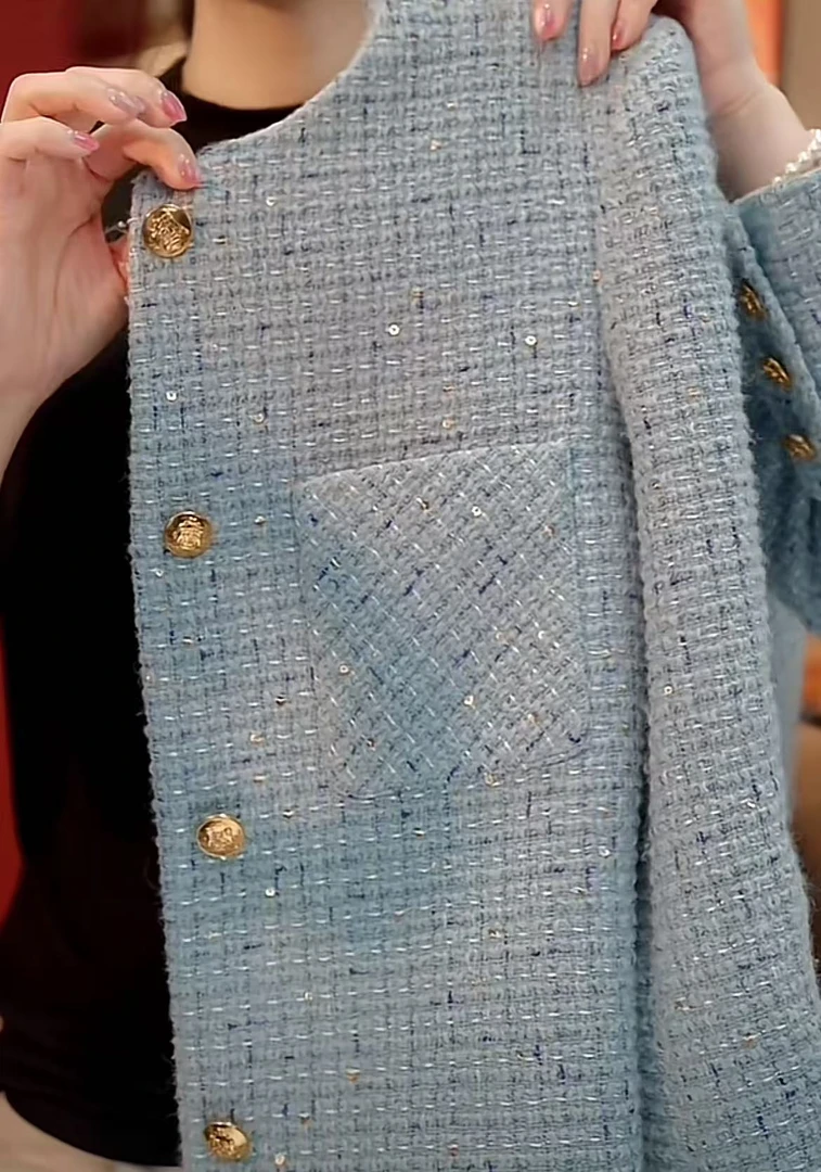 【细闪慕月蓝】2025春季新款气质时尚小香风外套小众上衣-XA