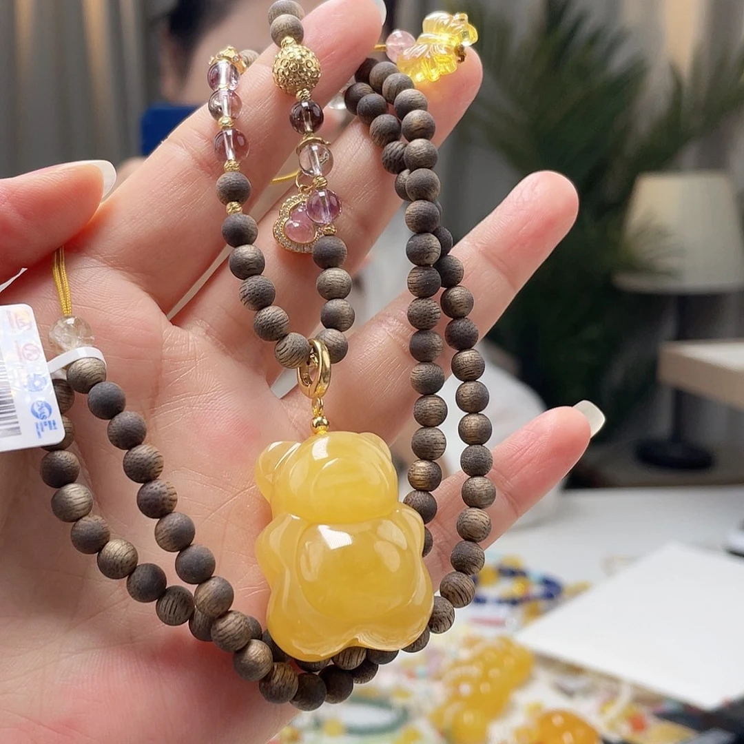 裸石蓝珀银S925镶嵌蜜蜡吊坠