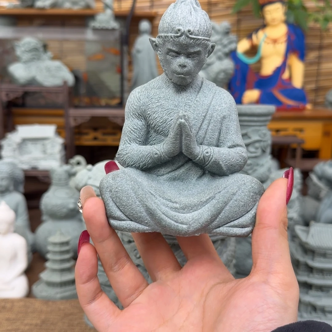 石材青砂石合十悟空