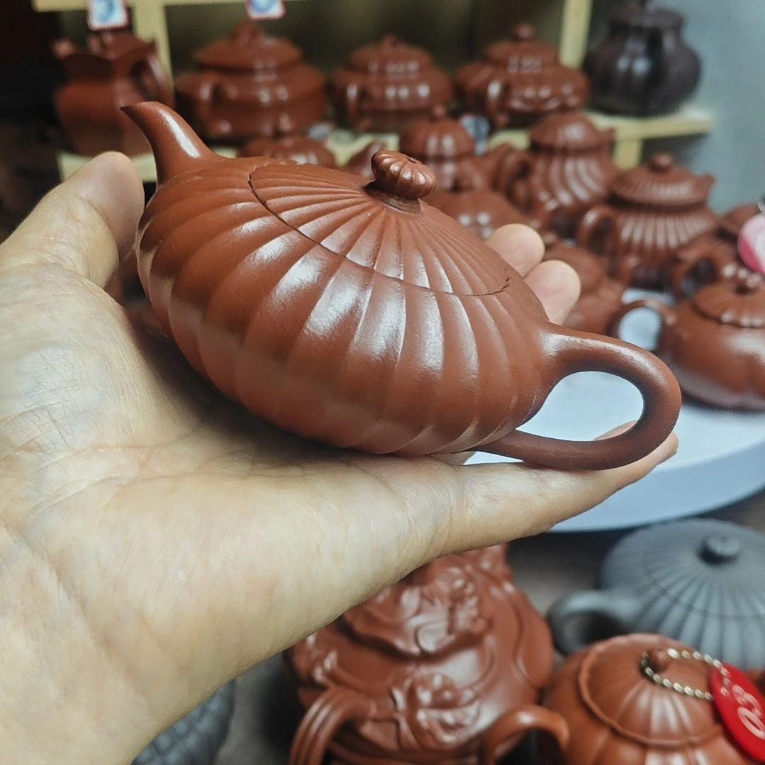 宜兴紫砂壶筋纹器半手工制作赵庄朱泥容量一佰伍十CC