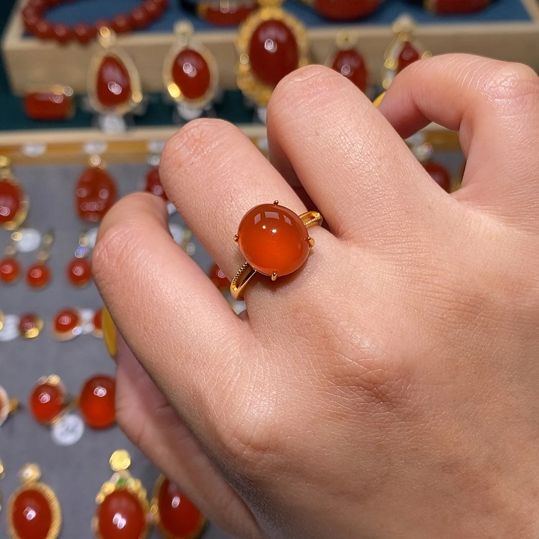 南红玛瑙银S925镶嵌戒指