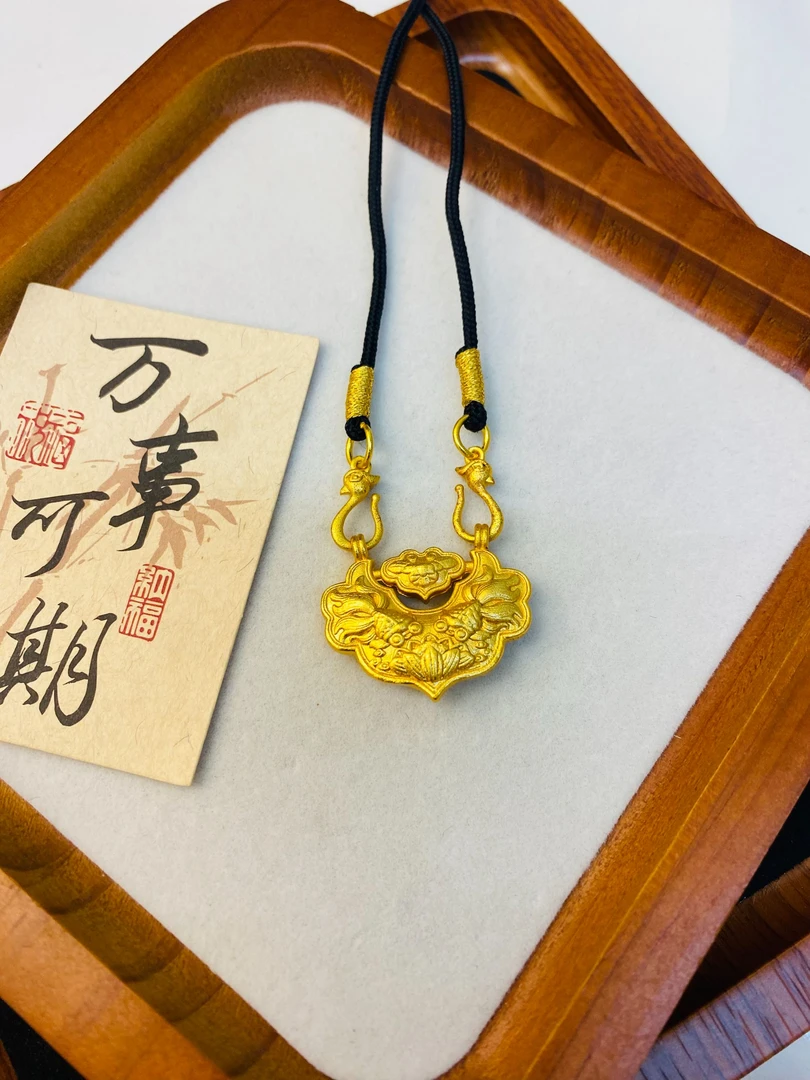 合金吊坠 高级感重工精致雕刻镂空锦鲤如意锁双面立体实心锁