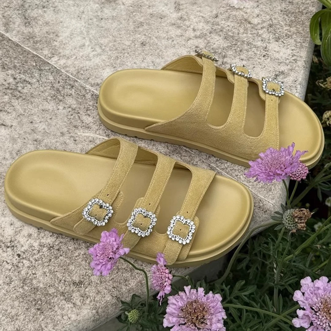 【DR设计师出品】羊皮版~韩版真皮平底水钻皮带扣千金鞋子名媛风