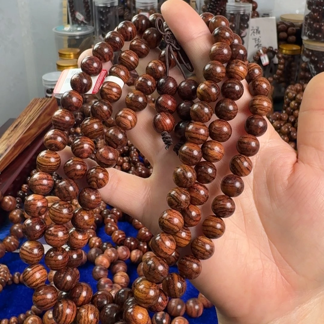 黄花梨/降香黄檀手串/手链1.0×108海南黄花梨爆满纹多圈