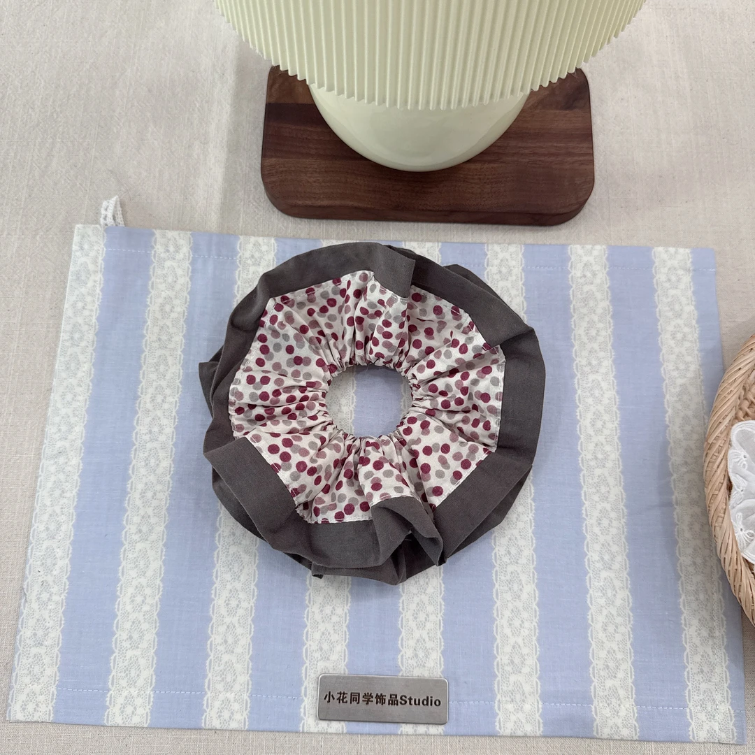 韩国发饰2025新款小众设计咖啡色灰粉色波点小蛮腰发圈大肠圈头饰
