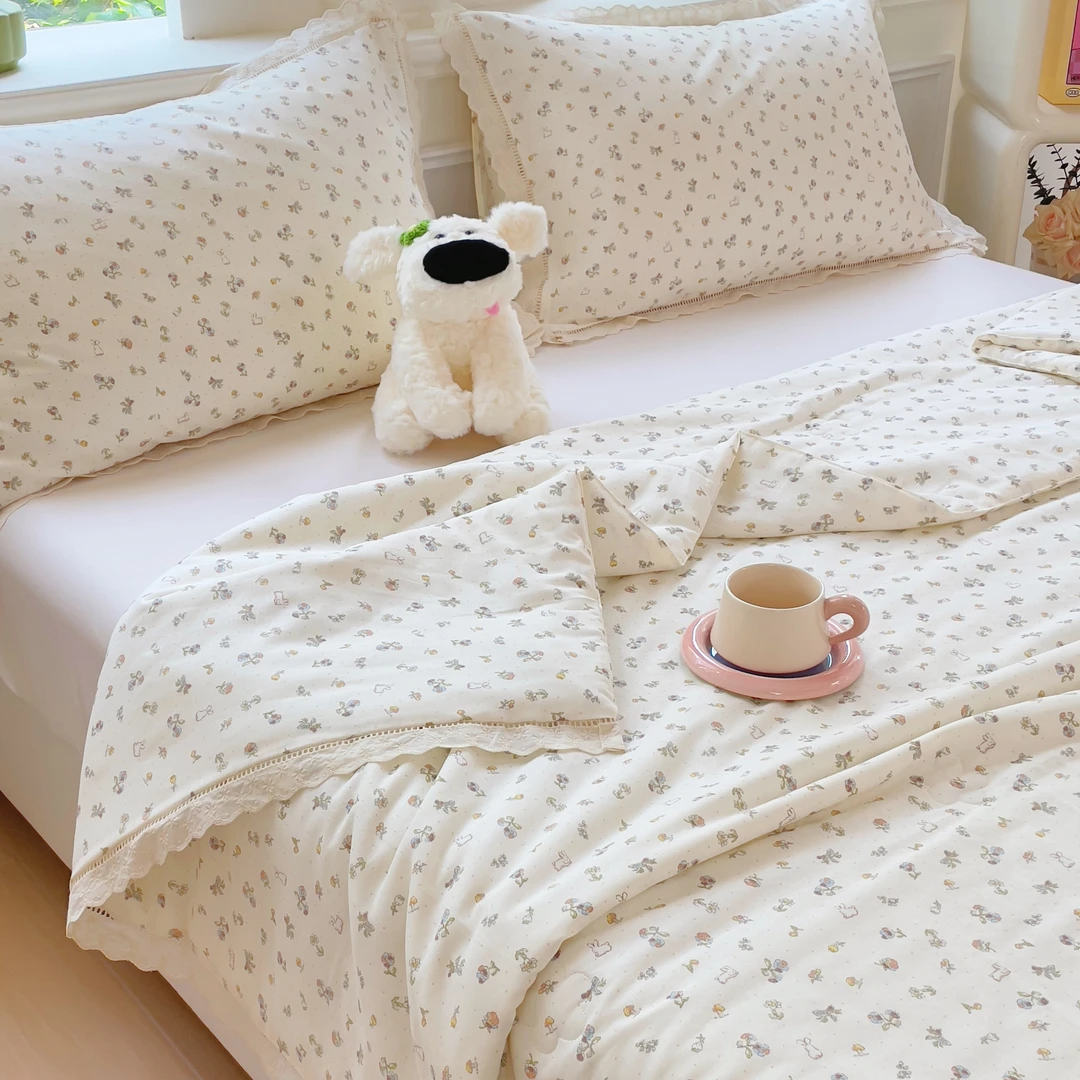 【夏凉被】100%全棉纯棉A类双层纱60支法式花边款床上用品空调被