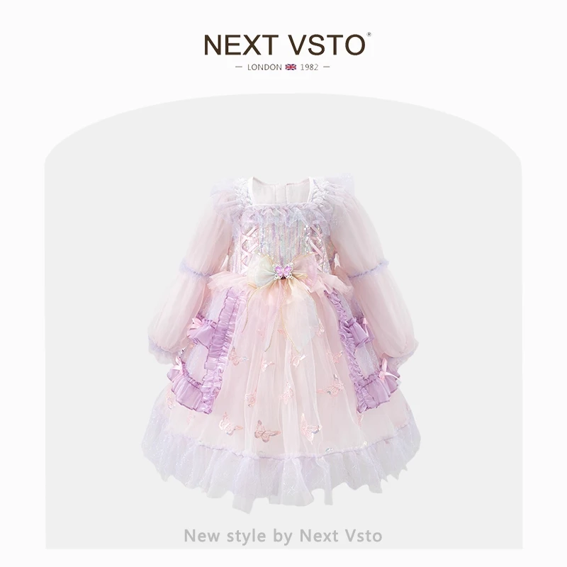 英国NEXT VSTO女童洛丽塔公主裙春秋装小女孩蓬蓬网纱礼服连衣裙