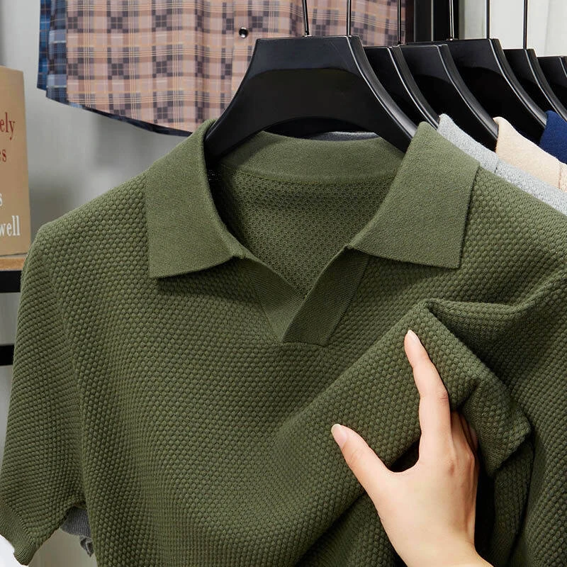 夏季男士透气100棉纯色菠萝纹针织凉感polo衫海鸥领休闲短袖0327