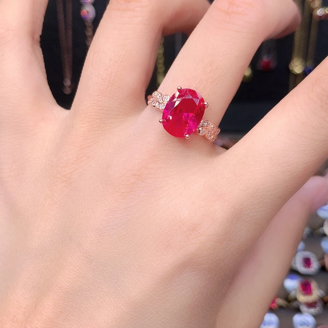红宝石戒指银S925镶嵌玫瑰金911