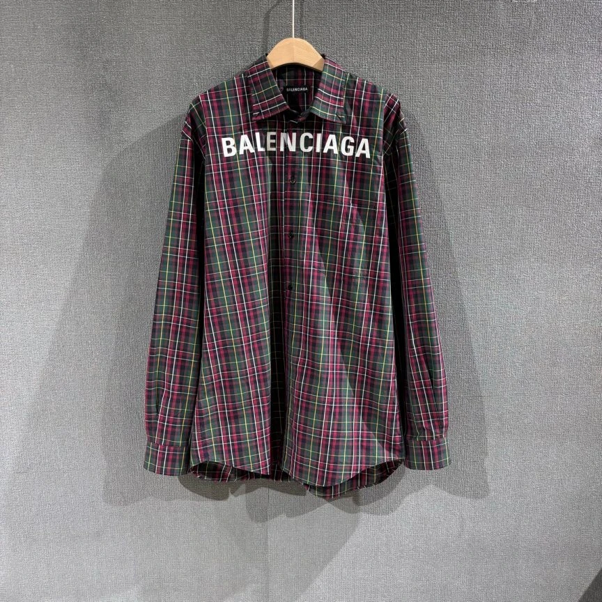 未使用 Balenciaga/巴黎世家 （pm）字母印花格纹衬衫全新37码/2073