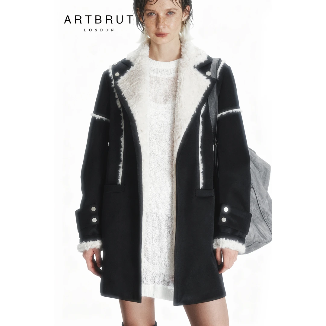 毛毛撞色拼接 加绒廓形西装外套大衣 高级定制ARW1547