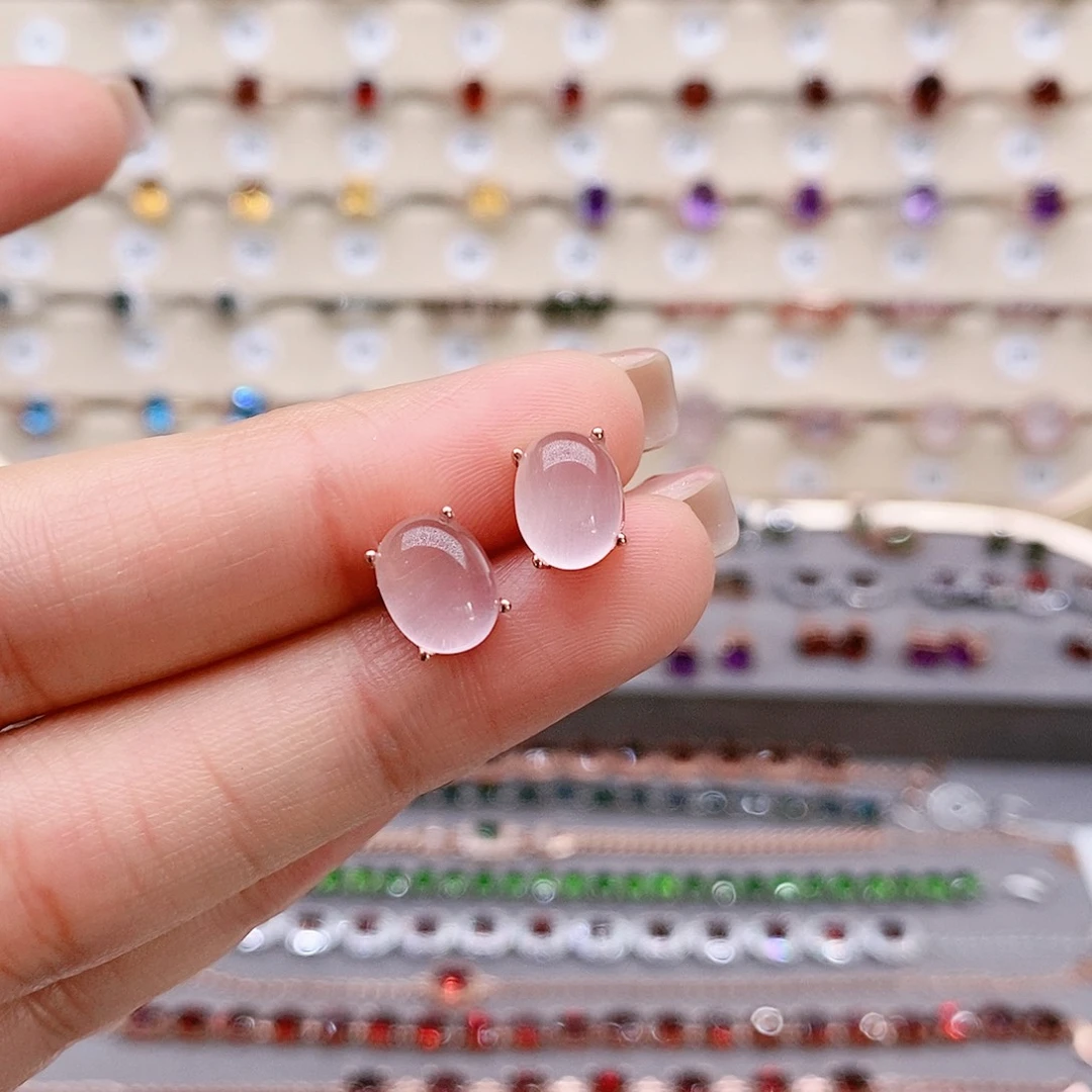 芙蓉石耳钉银S925镶嵌耳钉