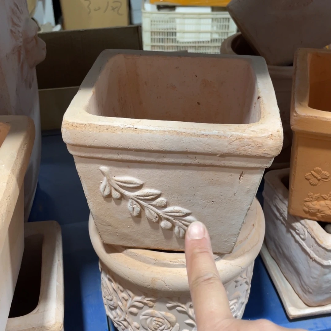 口18×15   内口15   粗陶手工花盆一个