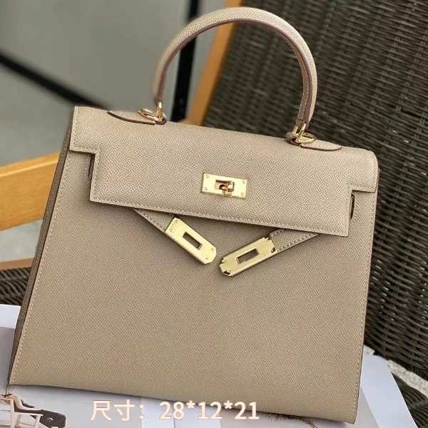 【Rain.Cun】大马定型凯28尺寸头层EP皮手提女包 XKY-6808-大象灰