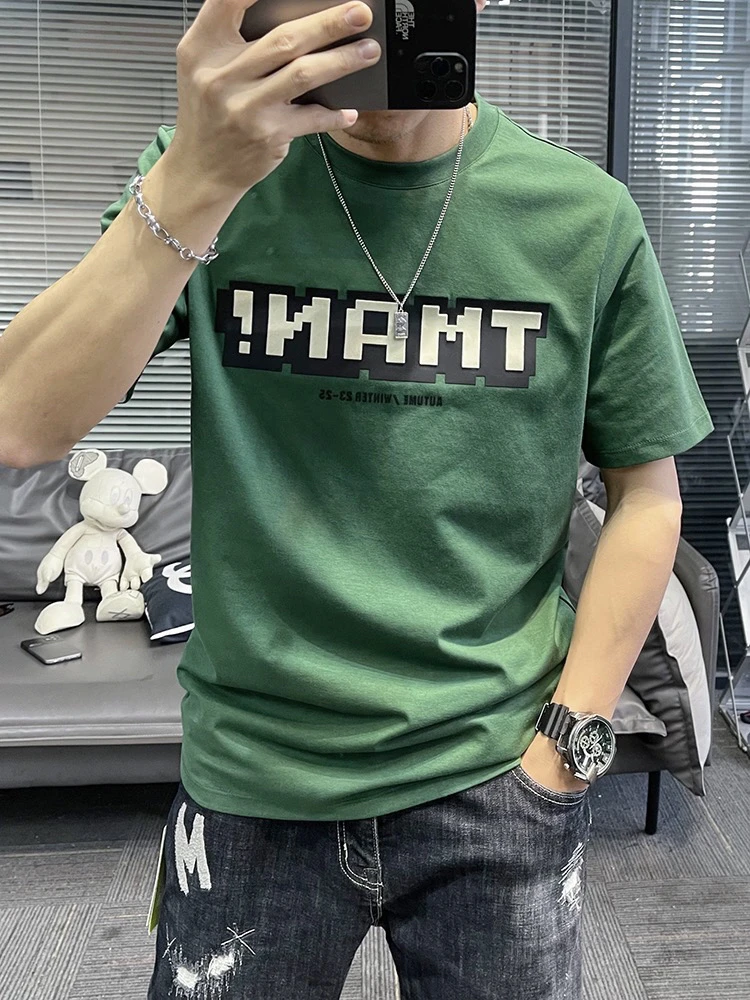 2025新款时尚印花纯棉T恤男潮牌潮流衣服2025夏季男士圆领短袖