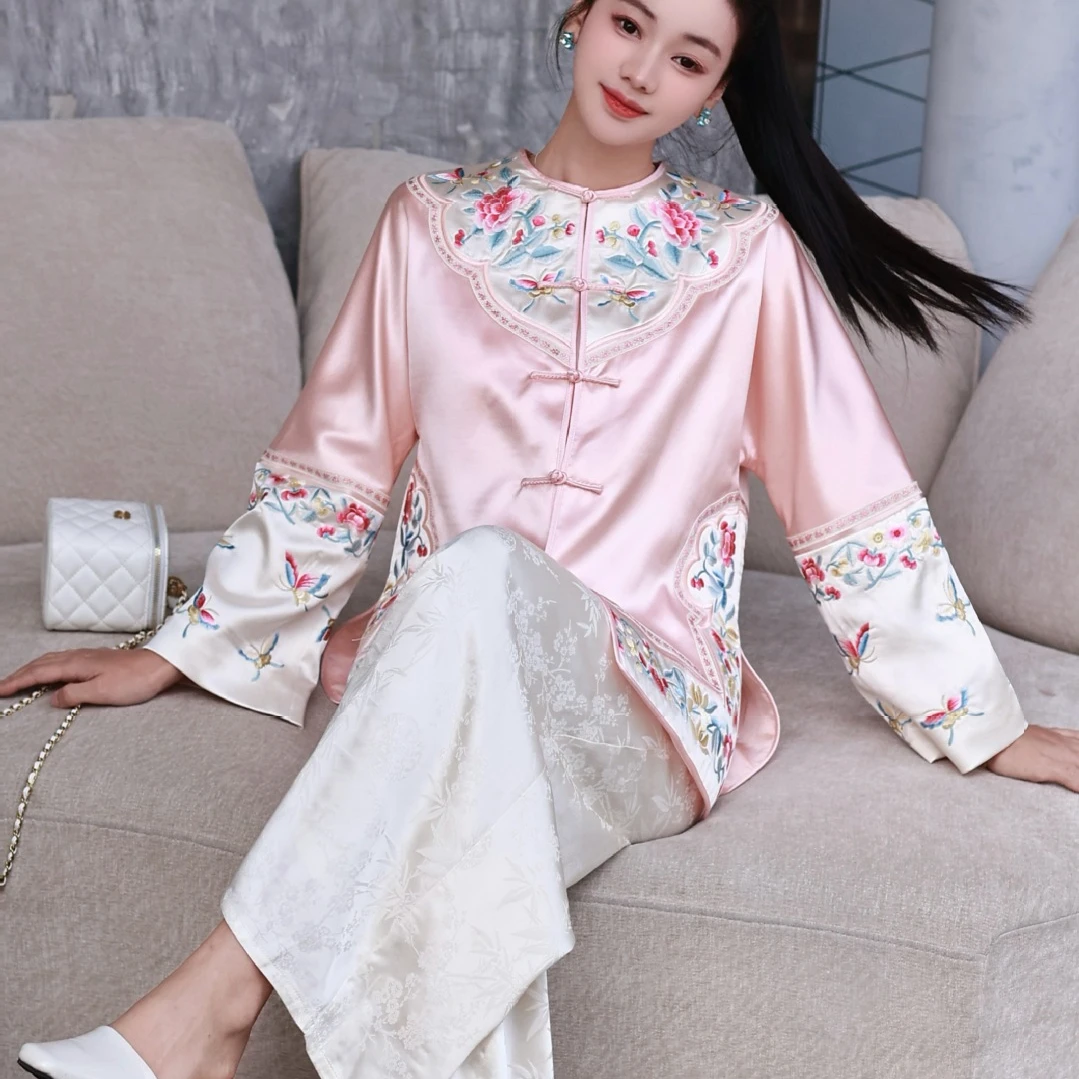 2025春夏新款新中式蝶恋花重工刺绣对襟醋酸气质圆领外套中式上衣